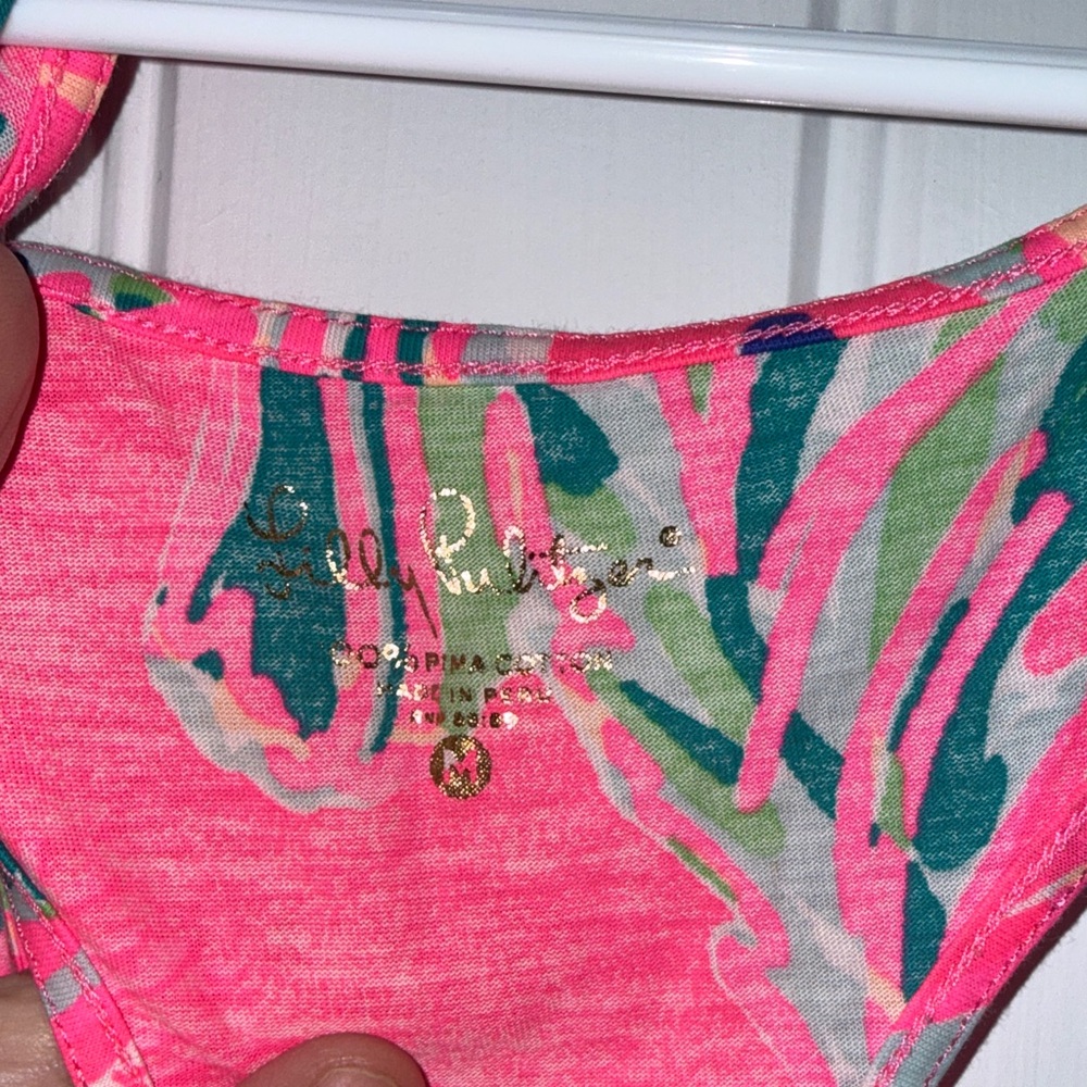 Lilly Pulitzer Pink Parrot Racerback Tank Top Size M Tropical Resort Summer - Picture 2 of 4